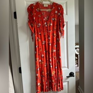 Maeve by Anthropologie, button front floral orange midi dress, size 6